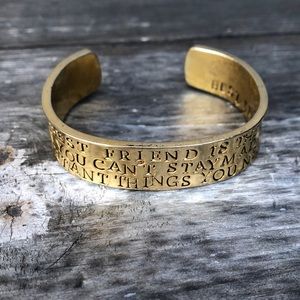 Best Friend Double-Sided Hand Stamped Gold Finish Cuff Bracelet.